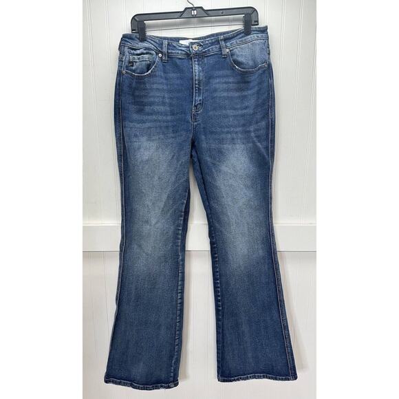 Kancan Luke High Rise Flare Jeans Womens 15/31 Blue Denim Medium Wash Distress - Picture 2 of 12